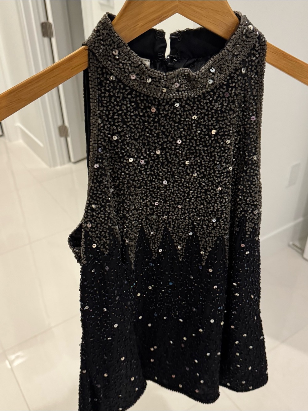 Embellished Black Sequin Halter Dress